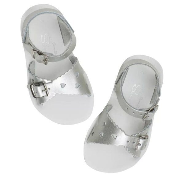 Salt Water by Hoy Sandals Silver Hearts Girl's Size 7 Very good used condition N - Picture 4 of 8
